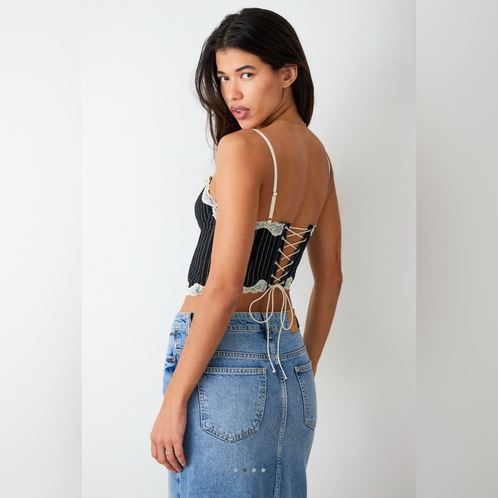Urban Outfitters Out From Under Clover Pinstripe & Lace Corset Top Large - Picture 3 of 6